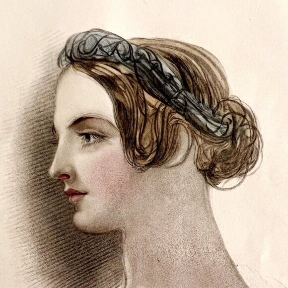 Memory Beautiful Victorian Woman 1859 Lithographic Hand Tinted Art DWY5G